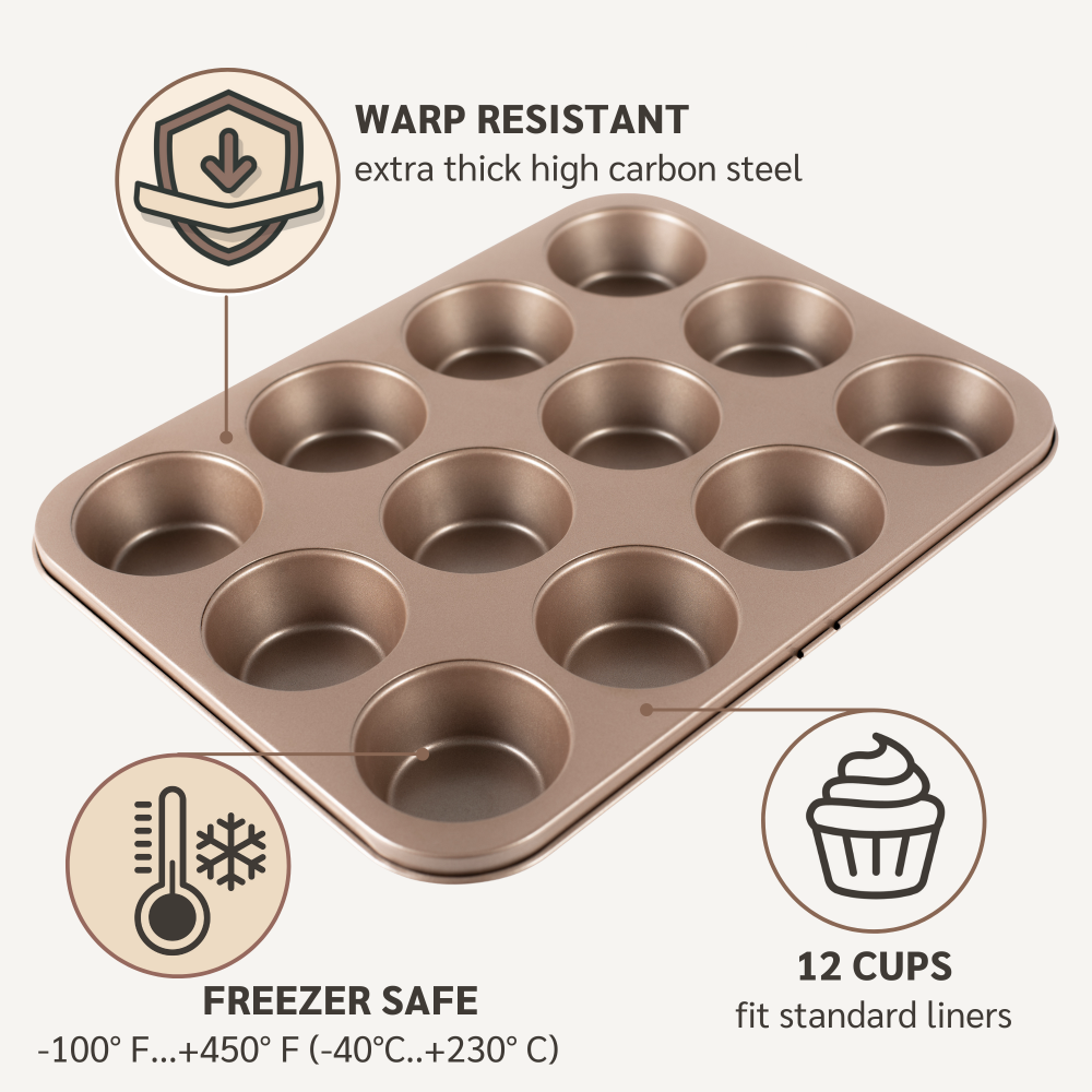 nonstick PFOA, BPA free muffin pan non stick toxic muffins pans best nontoxic cupcake tin cupcakes tins mold molds bakeware tray trays top rated carbon steel 12 cup cups