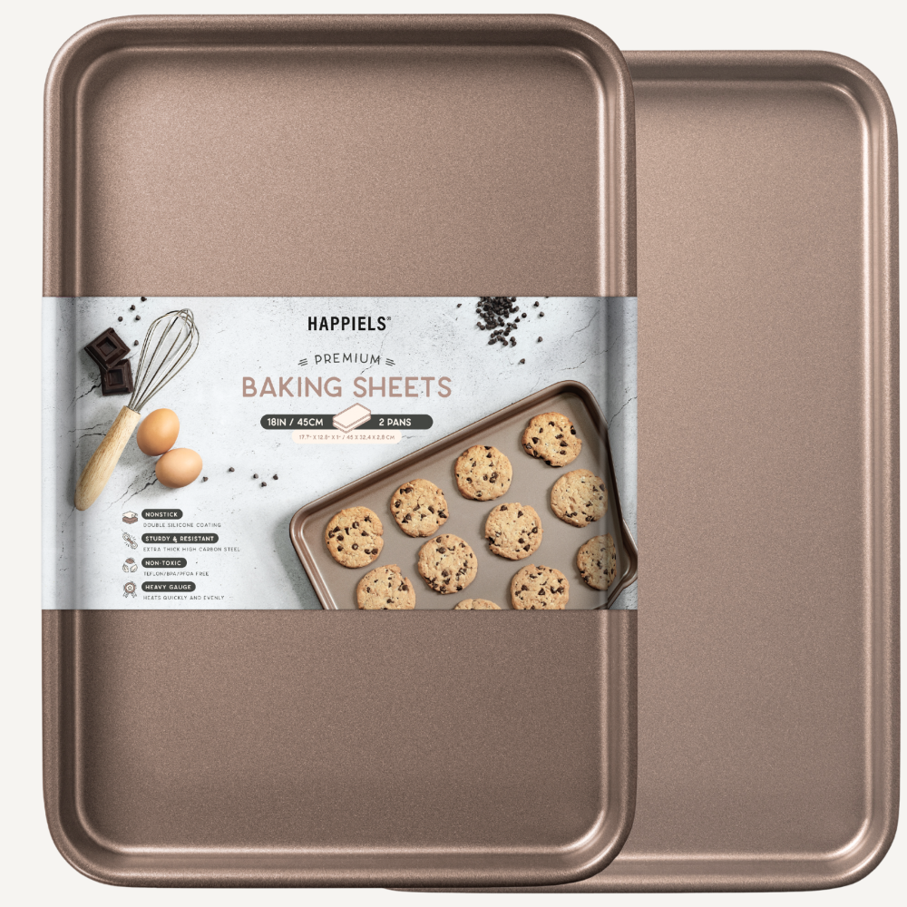 18 x 13 inch inches half baking sheet sheets cookie tray trays nonstick non stick pfoa bpa free non toxic nontoxic happiels