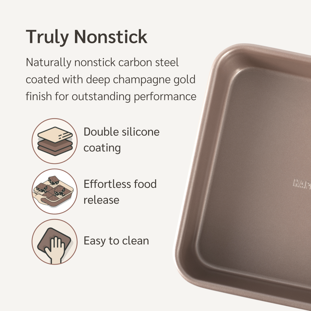 HAPPIELS nonstick PFOA, BPA free 9x9 baking pan non stick toxic 9x 9 pans best nontoxic x9 cake x square brownie 9 x 9 inch inches in 
