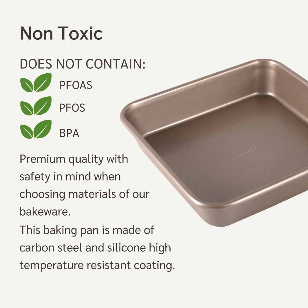 HAPPIELS nonstick PFOA, BPA free 9x9 baking pan non stick toxic 9x 9 pans best nontoxic x9 cake x square brownie 9 x 9 inch inches in 
