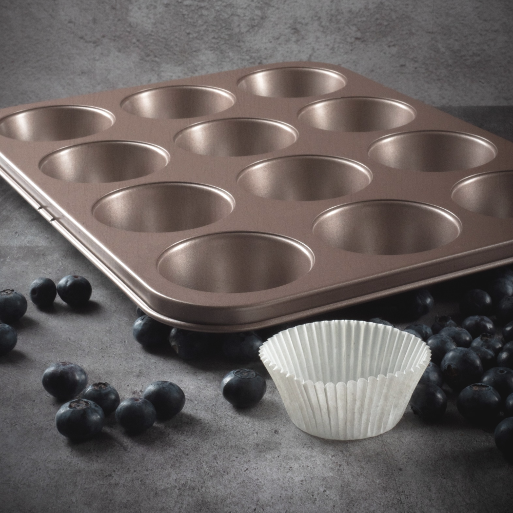 nonstick PFOA, BPA free muffin pan non stick toxic muffins pans best nontoxic cupcake tin cupcakes tins mold molds bakeware tray trays top rated carbon steel 12 cup cups