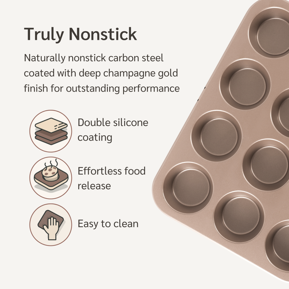 nonstick PFOA, BPA free muffin pan non stick toxic muffins pans best nontoxic cupcake tin cupcakes tins mold molds bakeware tray trays top rated carbon steel 12 cup cups