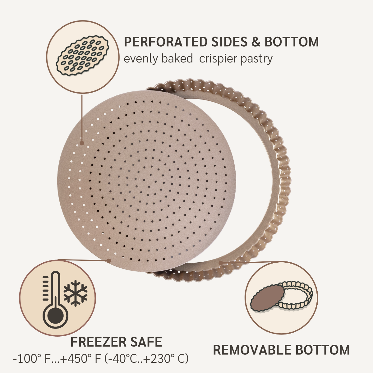 9'' Tart Pan With Removable Bottom Perforated - HAPPIELS