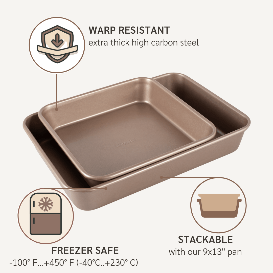CHEFMADE 9-Inch Square Cake Pan, Non-Stick Deep Dish Bakeware for Oven Baking (Champagne Gold)