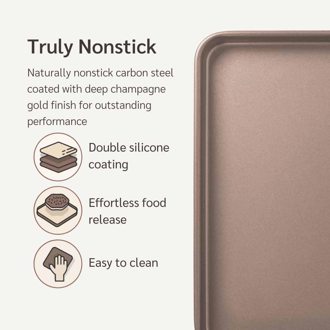 Nonstick Carbon Steel Bakeware Sheet Cookie Sheet Pan Baking Tray Square  Gold